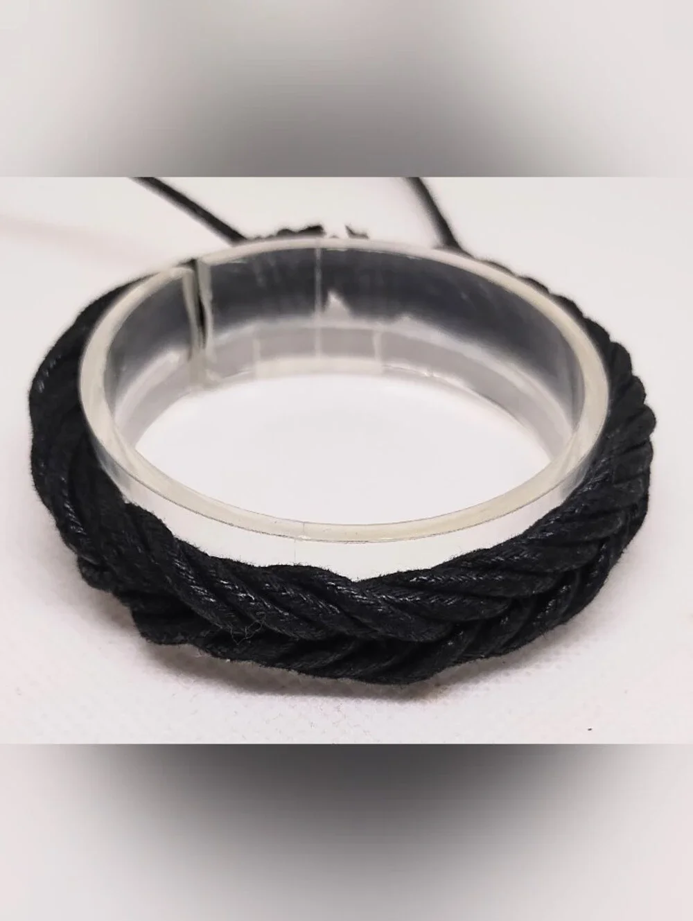 Black Braided Rope Leather Bangle Bracelet G27
